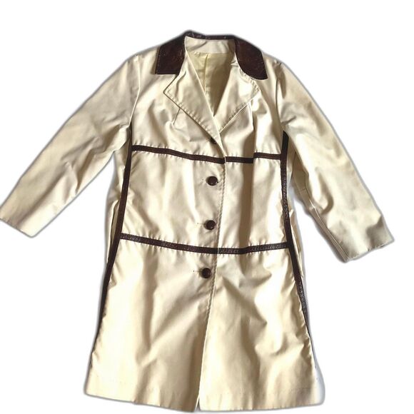 Vintage Herman Kay Cream Block Button Long Utility Trench Coat Lined O-Kay S/M - Picture 11 of 12